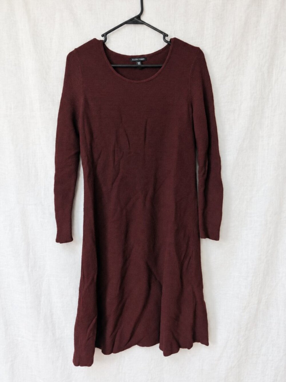 Eileen Fisher Burgundy Merino Wool Long Sleeve Dress Size XS